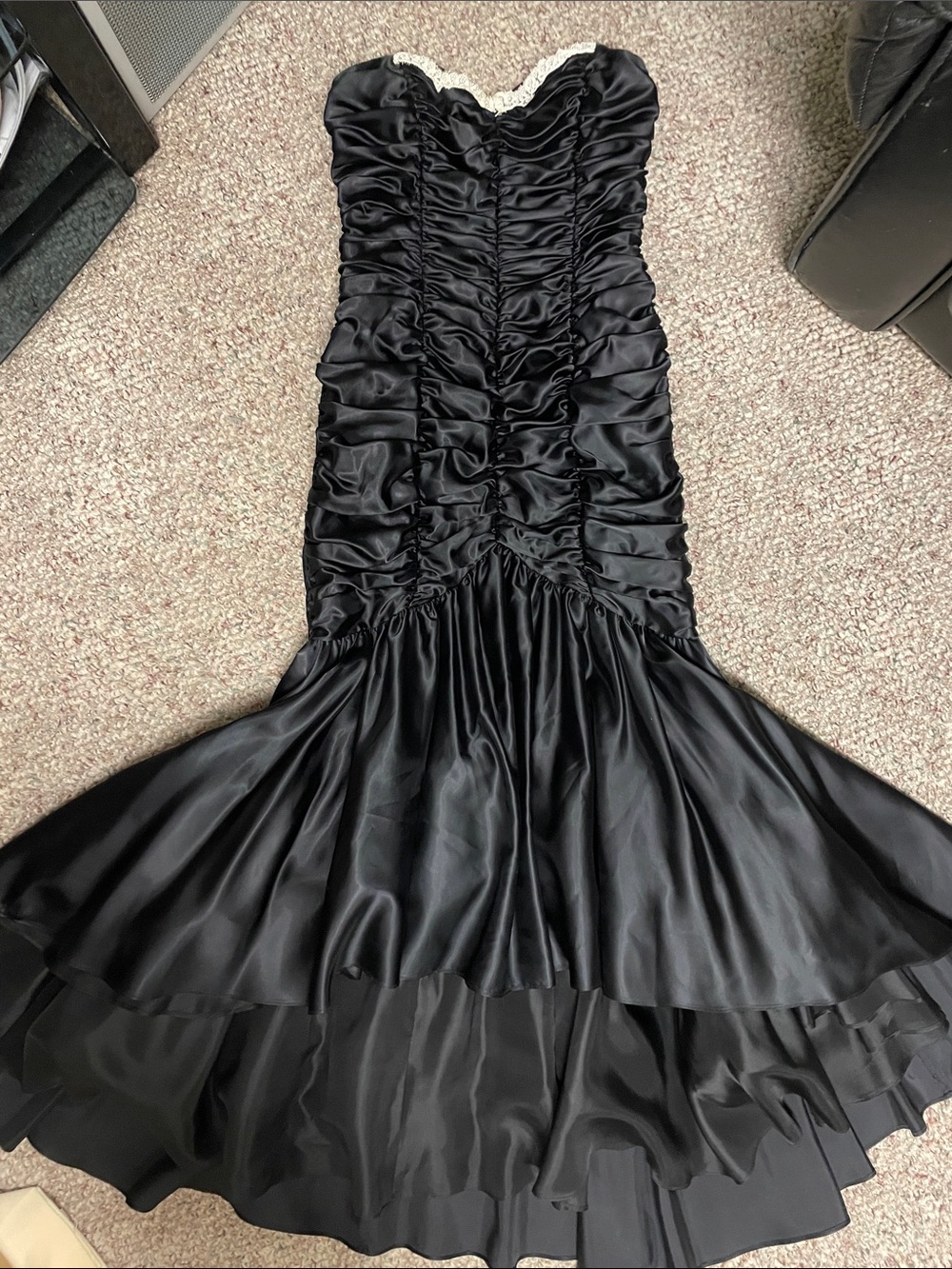 Vintage 80s/90s Black Ruched Satin strapless Mermaid Dress